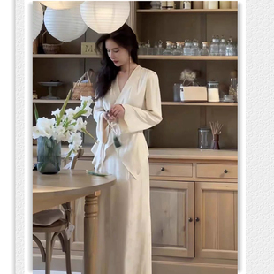 鲸N佛系禅风随性古风套装 提花丝滑面料交领上衣加半身裙松驰感