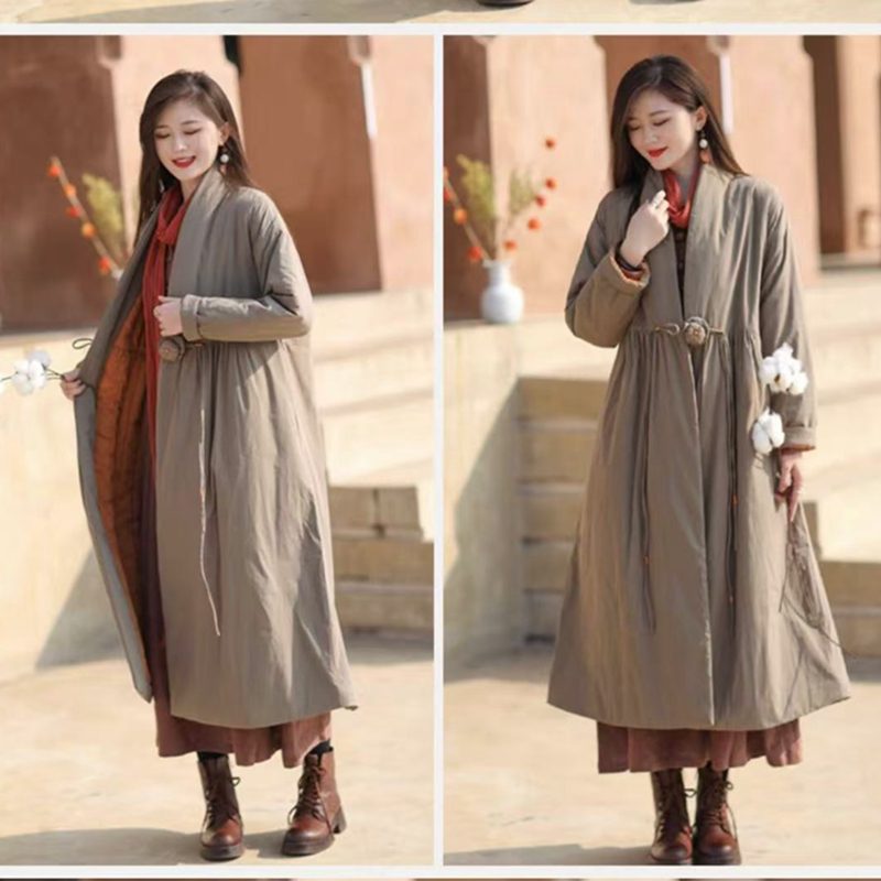 棉长款文艺宽松外套大衣