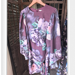 孤品外单尾货连衣裙  雪纺系带直筒大袖子 大花朵度假长袖