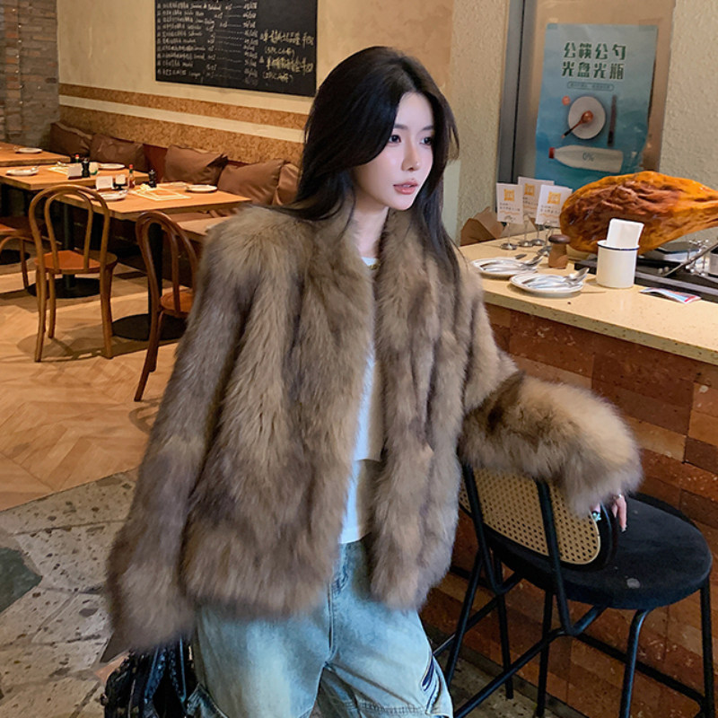 进口整皮狐狸毛皮草外套女冬2025冬季新款晕染霜色显瘦毛毛大衣