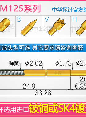 中探供应NPM125探针 针轴采用硬质铍铜或SK4镀金 耐用耐磨PLS09