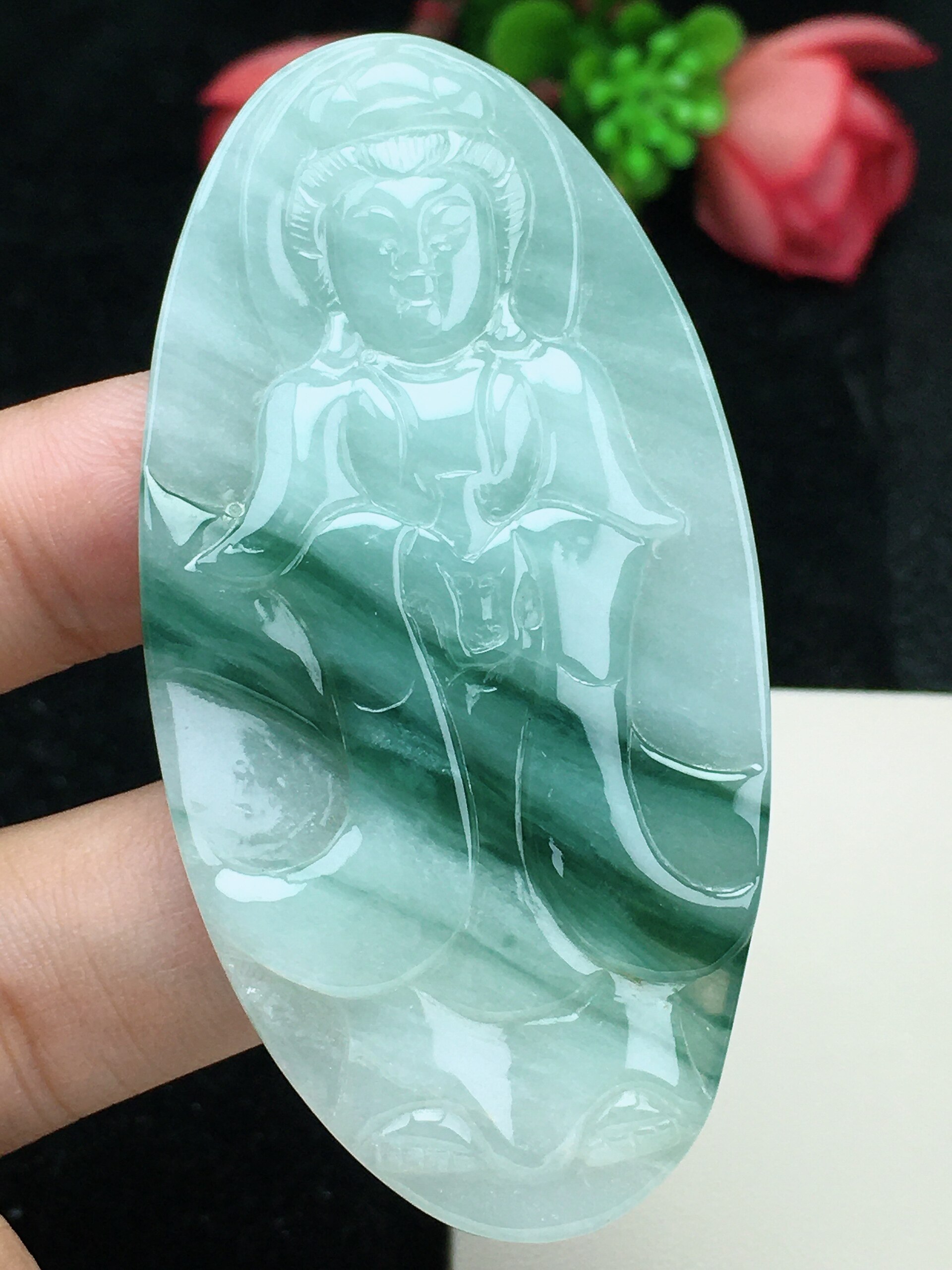 冰飘花 站观音 天然缅甸翡翠 男款 观音 老种 送证书 支持复检包a