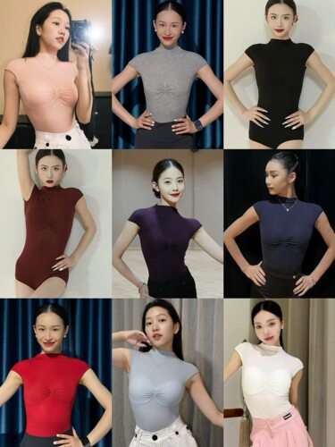 Loyal拉丁舞服飞袖上衣小高领体操服黑红粉紫灰蓝白色艺考练舞女