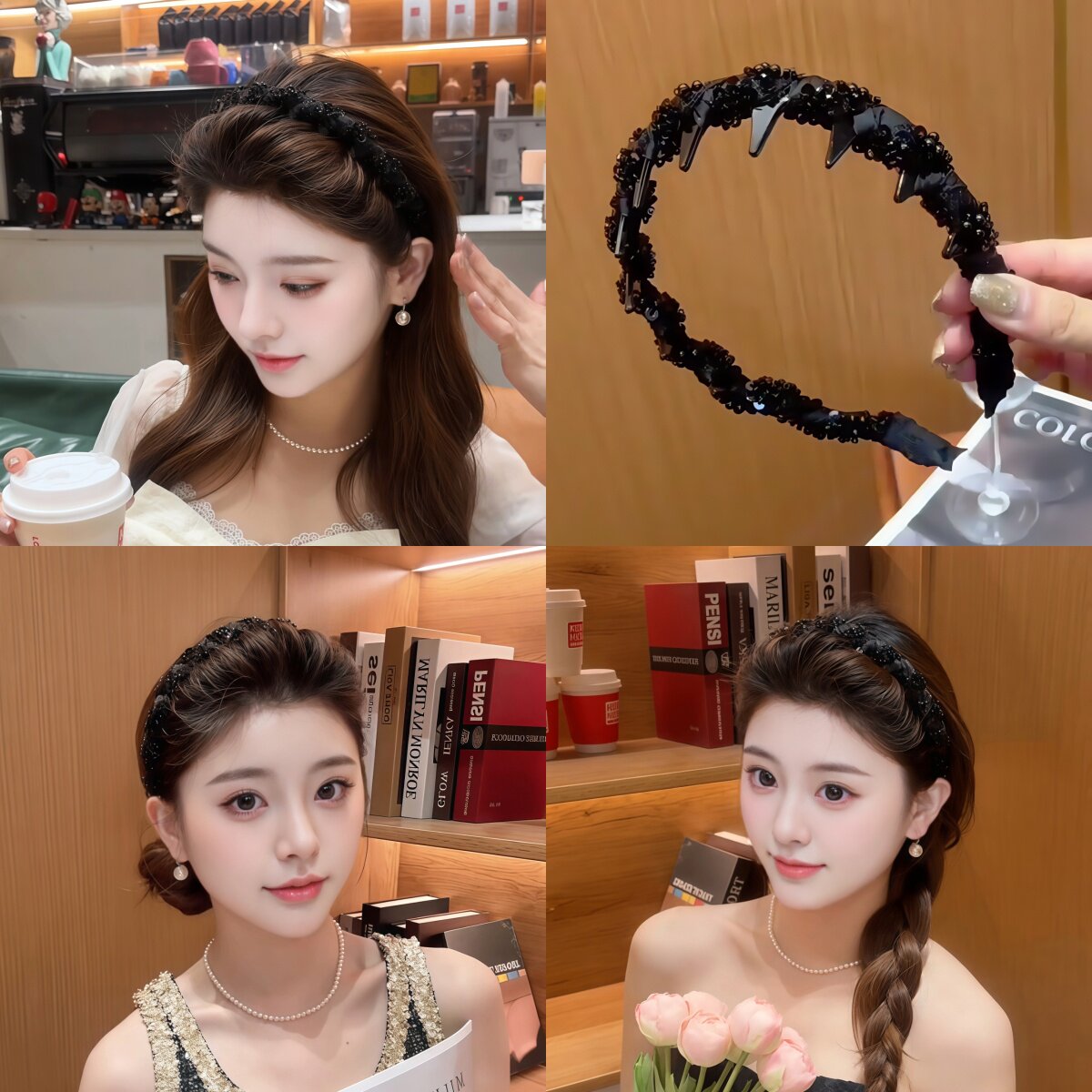 巴黎王妃发箍女新款增高颅顶头箍压发洗脸发卡小香风手工串珠发捆