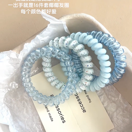 蓝色系电话线发圈女高弹力扎发头绳简约气质耐用发绳2026新款发饰