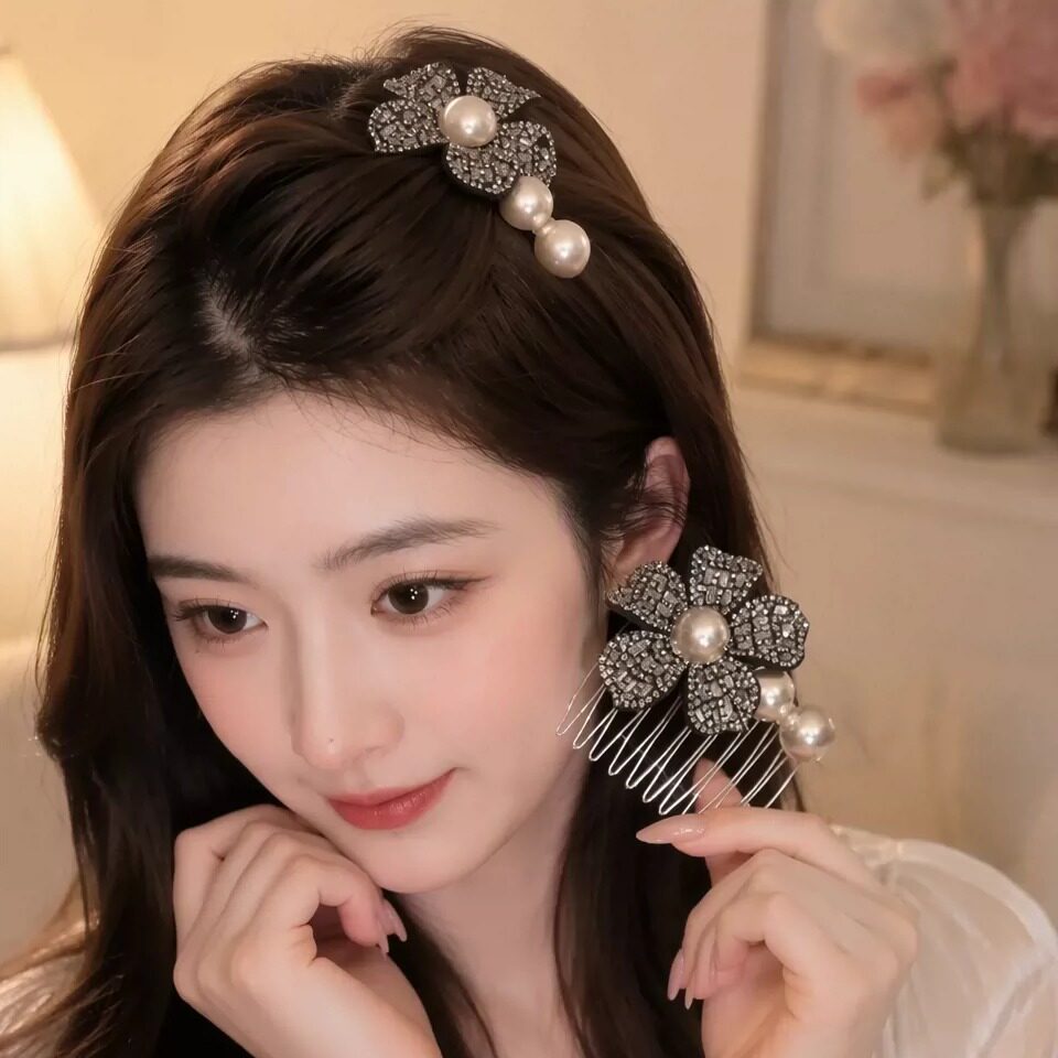 水钻倒插梳女后脑勺半扎发卡