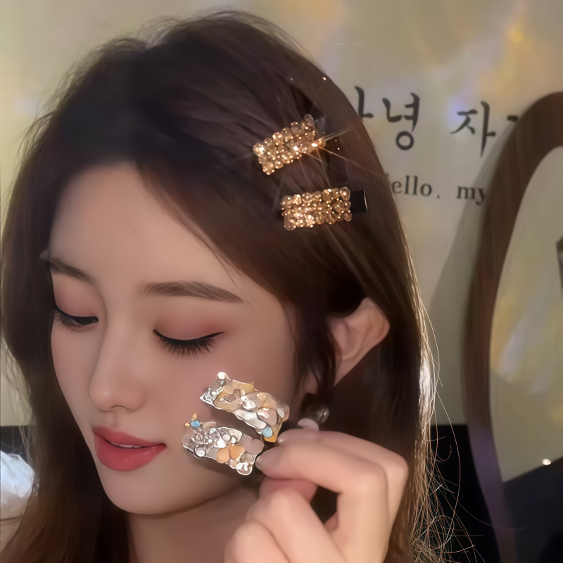 韩国东大门超闪水钻发夹女小号侧边刘海鸭嘴夹碎发夹法式精致发卡