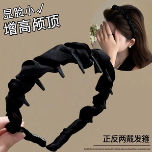 黑色波浪带齿防滑发箍女款秋冬日常外戴洗脸压发头箍高颅顶发卡