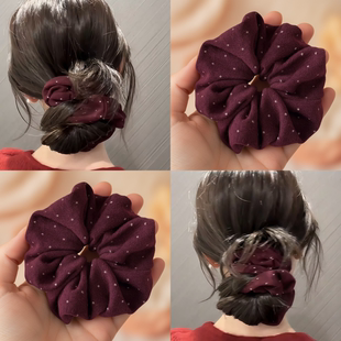 酒红色波点大肠发圈女气质低丸子头头绳扎头发皮筋发绳头花发饰