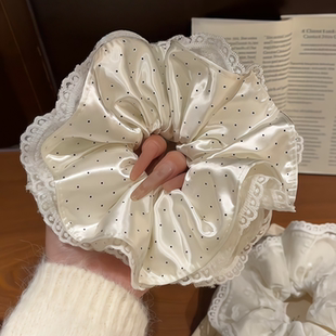 白色波点蕾丝大肠发圈女2026新款丸子头绳马尾发绳头花头饰发饰