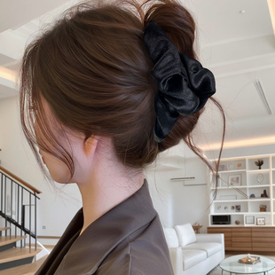 新款褶皱缎面云朵抓夹大号发量多盘发发夹女脑勺秋冬发卡夹子头饰