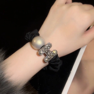 秋冬低丸子头闪钻H字母小肠发圈女2025新款皮筋扎头发马尾头绳