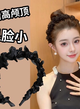 黑色高颅顶蕾丝发箍女春夏新款褶皱薄纱发箍小香风气质头箍头箍
