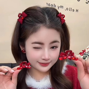 过年红色蝴蝶结水钻小抓夹女公主头刘海夹侧边碎发夹子跨新年发饰