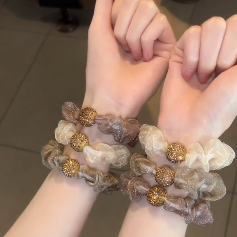 欧根纱头绳网红头绳扎头发新款发绳洋气水钻头绳网纱褶皱发圈发饰