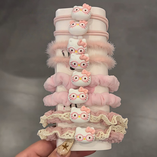 甜美粉色蕾丝小肠发圈女秋冬可爱头绳毛线发绳少女心头花马尾皮筋