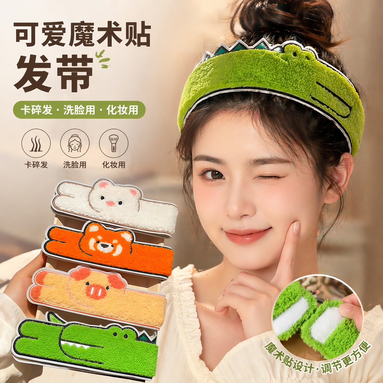 魔术贴女碎发洗脸化妆刘海贴