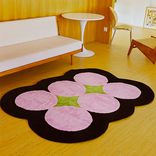 林李婆婆「波波头」原创手工粉色卧室客厅几何防滑长方形地垫地毯