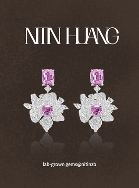 NITINHUANG培育粉色蓝宝石2克拉方肥百搭花花戒指通体925纯银镀金