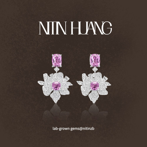 NITINHUANG培育粉色蓝宝石耳坠