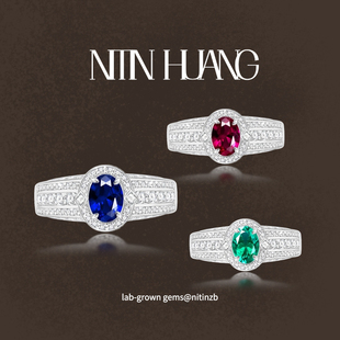 NITINHUANG 通体925纯银 培育红宝石镶钻戒指 artdeco复古戒指