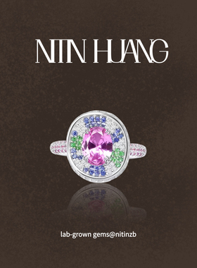 NITINHUANG3克拉培育粉色蓝宝石戒指撞色帕帕拉恰粉通体925银镀金