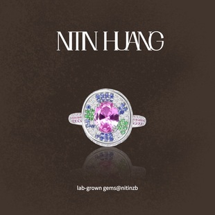 NITINHUANG3克拉培育粉色蓝宝石戒指撞色帕帕拉恰粉通体925银镀金