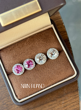 NITINHUANG露思同款培育蓝宝石单边1.5克拉围钻耳钉通体925纯银