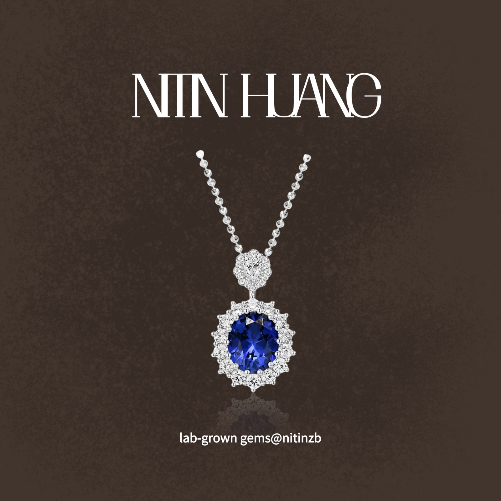 NITINHUANG培育蓝宝石围镶吊坠