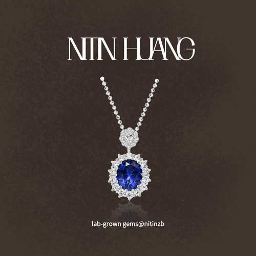 NITINHUANG培育蓝宝石围镶吊坠
