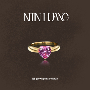 NITIN HUANG2.5ct合成粉色蓝宝石戒指心形戒女通体925纯银镀金