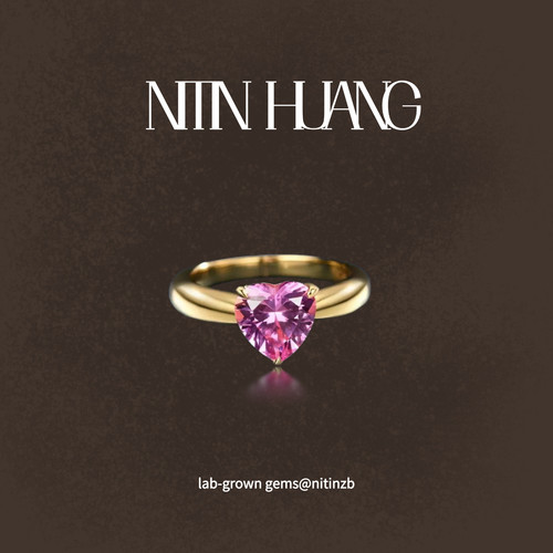 NITIN HUANG2.5ct合成粉色蓝宝石戒指心形戒女通体925纯银镀金