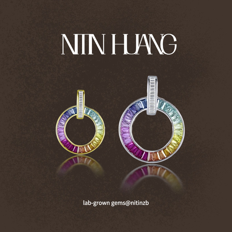 NITINHUANG 培育彩色蓝宝石渐变色吊坠 甜甜圈吊坠 通体925纯银