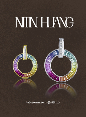 NITINHUANG 培育彩色蓝宝石渐变色吊坠 甜甜圈吊坠 通体925纯银