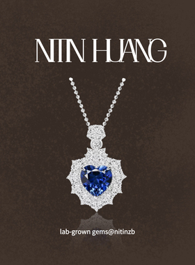 NITINHUANG培育蓝宝石心形吊坠扣头可开合海洋之心通体925银镀金