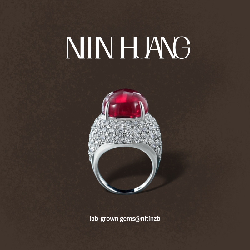 NITIN 培育红刚玉 鸽血红宝石戒指 通体925纯银镀真金 新年系列