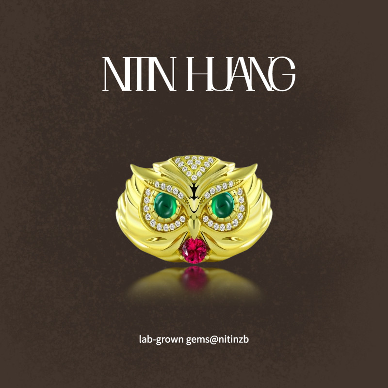 NITINHUANG 猫头鹰祖母绿戒指 通体925纯银 培育红宝石 智慧戒,珠宝/钻石/翡翠,合成（处理）红蓝宝石手饰,淘宝优惠券,粉丝福利购,淘宝优惠卷