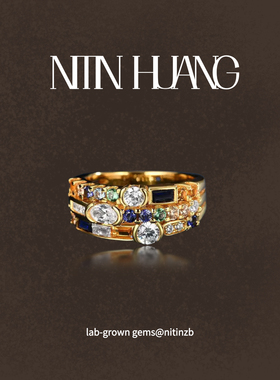 NITIN HUANG925银长方直角车平红蓝绿纳米复古ins潮流女戒指