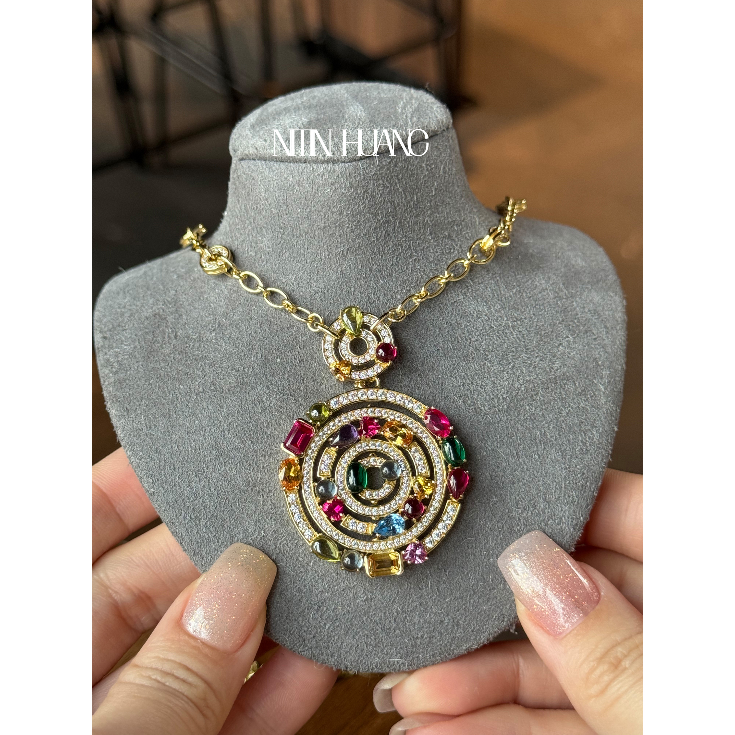 NITIN HUANG B家元素五行套链两用可拆925银镀真金培育蓝宝石项链