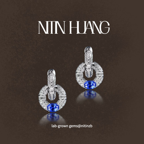 NITIN HUANG培育钴尖晶1克拉耳环可拆耳钉通体925银镀真金