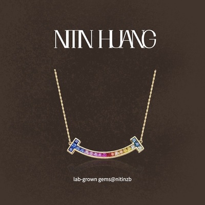 NITIN HUANG微笑彩虹项链培育彩色蓝宝石项链925纯银镀真金