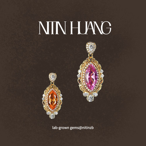NITIN HUANG培育粉色蓝宝石马眼2.5克拉女复古风吊坠S925银镀金