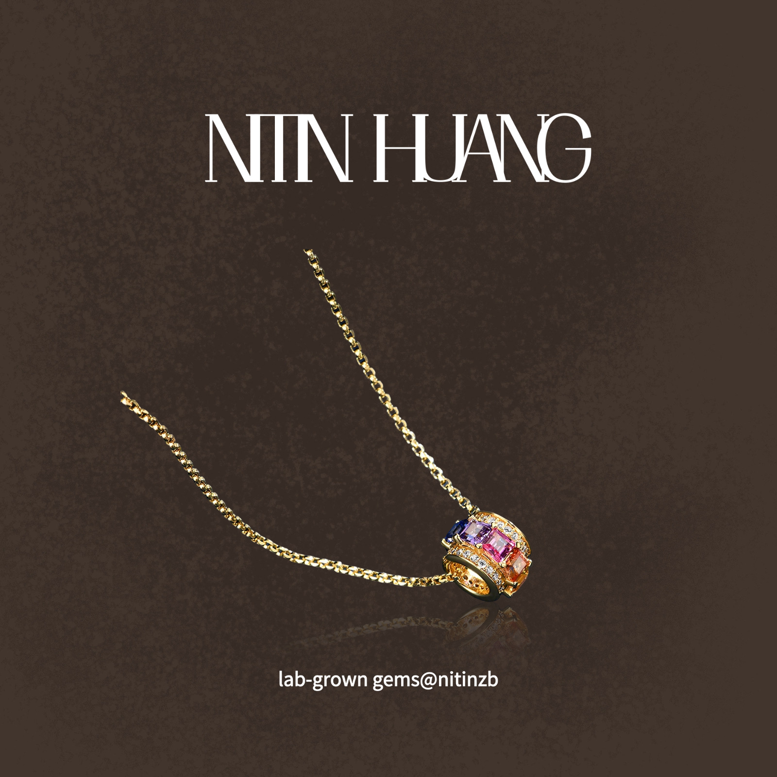 NITINHUANG 彩虹路路通转运珠培育蓝宝石套链 925银镀金项链