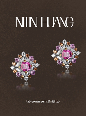 NITINHUANG 糖果系列 培育粉色蓝宝石耳钉 925纯银镀真金