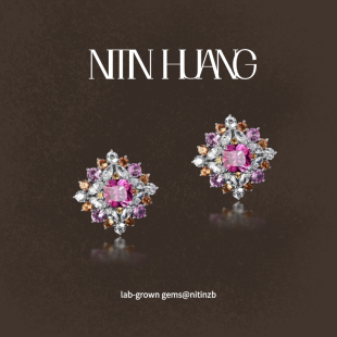 925纯银镀真金 培育粉色蓝宝石耳钉 NITINHUANG 糖果系列