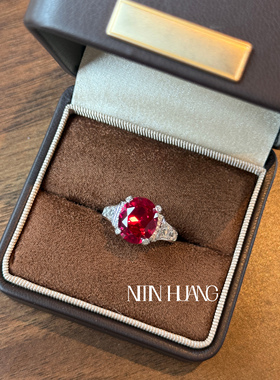 NITIN HUANG  5.5克拉培育鸽血红宝石戒指 满钻戒臂男女可戴轻奢