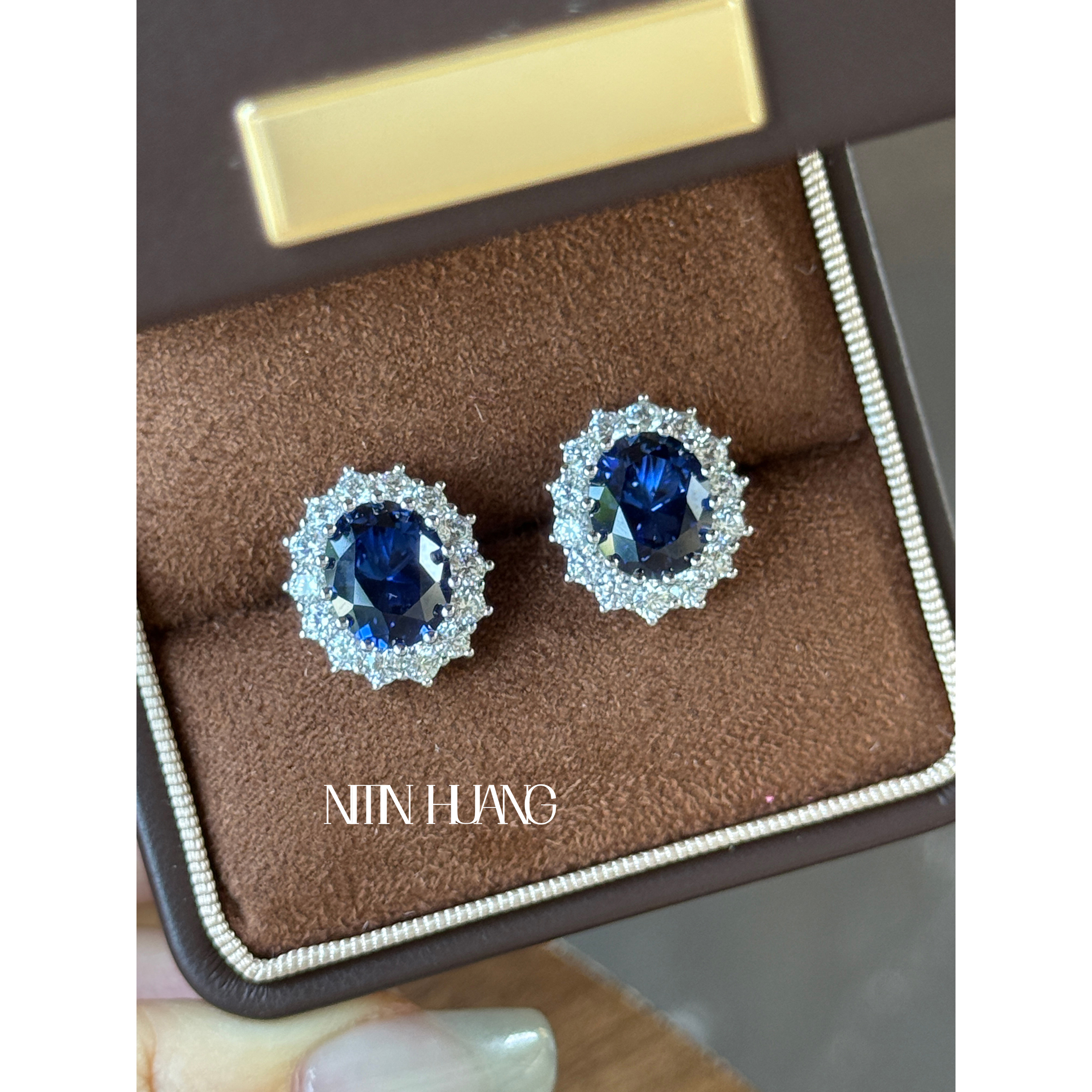 NITINHUANG培育蓝宝石戴妃耳钉