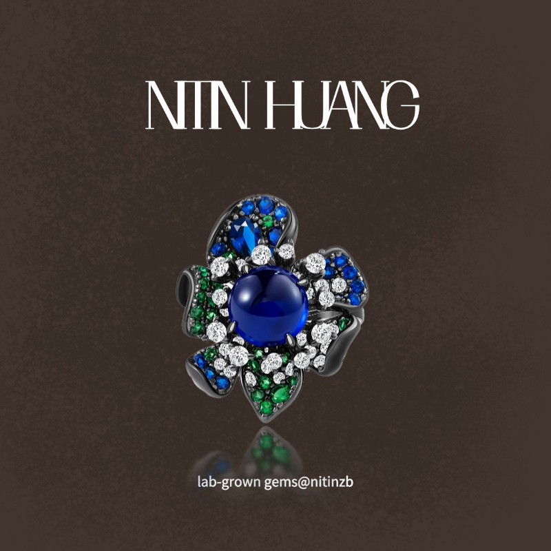 NITINHUANG 通体925纯银 培育尖晶石 5ct圆形素面 复古黑花戒指,珠宝/钻石/翡翠,合成（处理）红蓝宝石手饰,淘宝优惠券,粉丝福利购,淘宝优惠卷