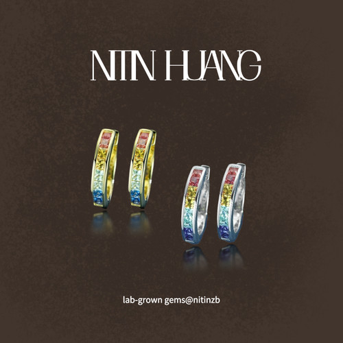 合成彩色蓝宝石925纯银耳扣