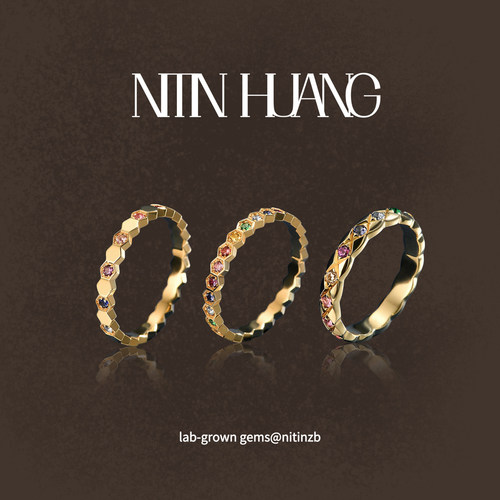 NITINHUANG培育彩宝银镀金戒指